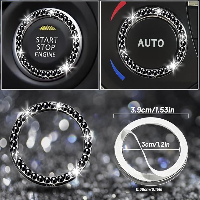 NBTEPEM 8 pcs Bling Car Accessories Set for Women, Steering Wheel Cover, Sparkly Seat Belt Covers, Bling Gear Shift Cover, Universal Fit Most Cars (Black Diamond)
