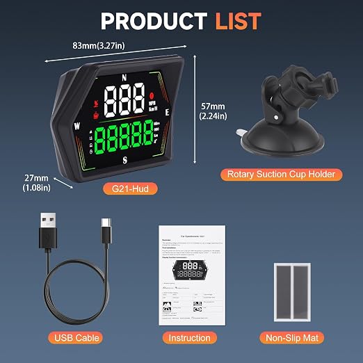 G21 GPS Heads Up Display for Cars,Real-Time Digital Gauge Speedometer,Overspeed Alarm, Fatigue Driving Reminder,Automatic Photosensitive,360-degree Adjustable Rotating Bracket,for All Vehicle