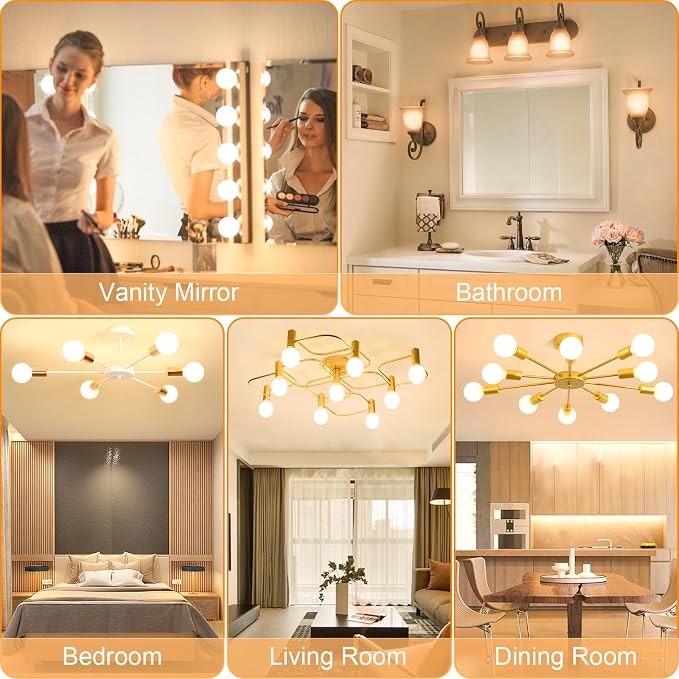 G25 Vanity Light Bulb 2700K Warm White 8 Pack, LED Globe Light Bulbs for Bathroom Vanity Mirror,E26 Medium Screw Base,5W 60W Incandescent Equivalent,500 Lumen,Non-dimmable