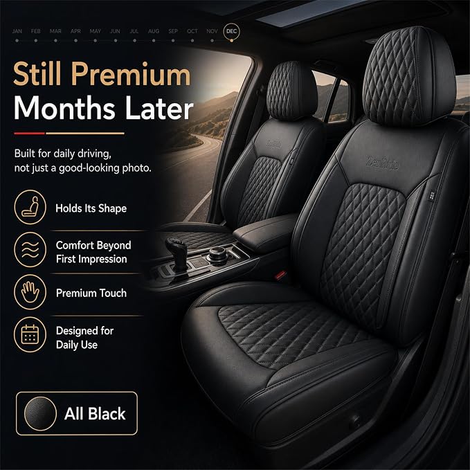 Black Thick Nappa Leather Automotive Car Seat Covers Set of 1 | Univerasal Precision Fit,3D Contoured,Full Coverage,Waterproof,ThickTexture Nappa Leather,for most Suvs Trucks Sedans