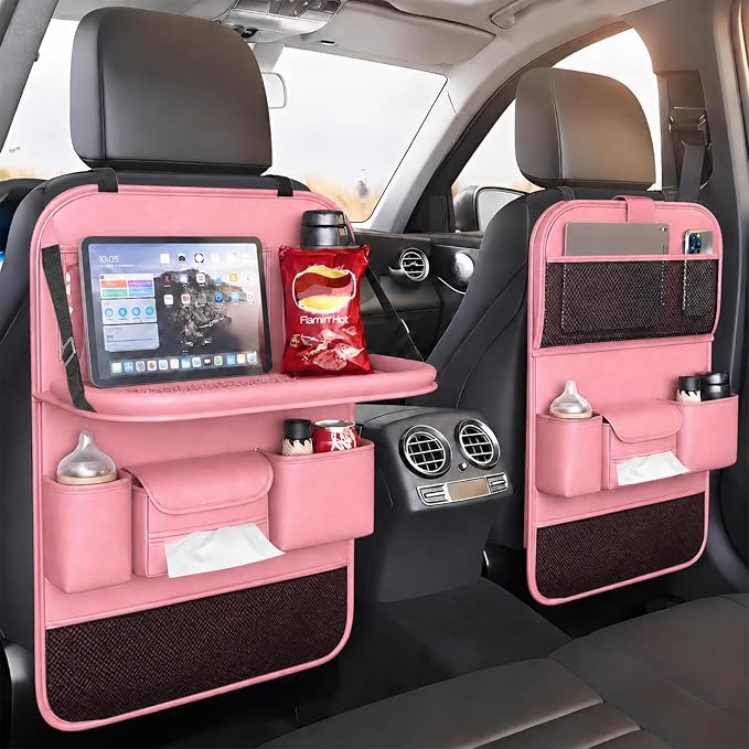 Car Seat Organizers,Multi-functional Back Seat Protectors, Storage Pouches, and Tray Holders (for Cars, Kids, Seat Back and Rear Seats)(Pink 1 Pcs)