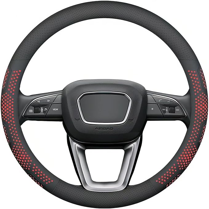 Yangday Leather Steering Wheel Cover for Chevy Silverado 1500 2500 3500, 14.5-15 inches Car Steering Wheel Cover with Non-Slip Breathable (Red)