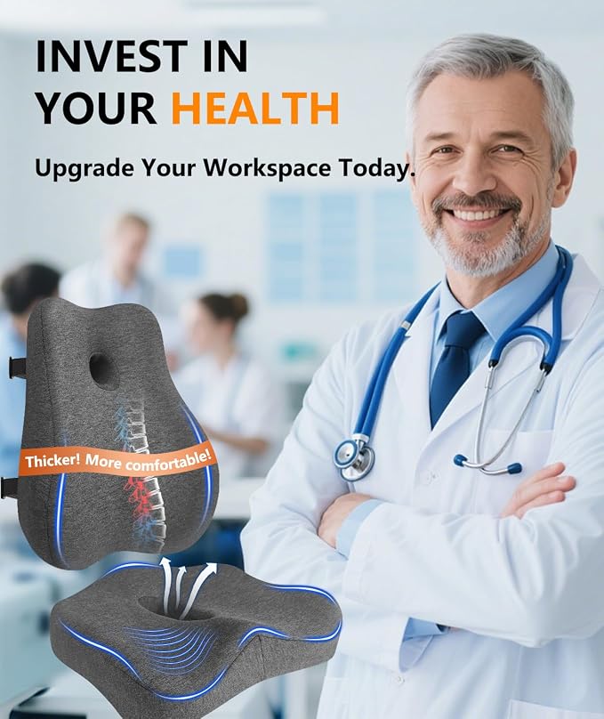 Lumbar Support Pillow & Seat Cushion for Office Chair, Memory Foam Office Chair Cushion for Tailbone Pain Relief and Lower Back Support, Ergonomic Desk Chair Cushion for Gaming, Wheelchair,Home