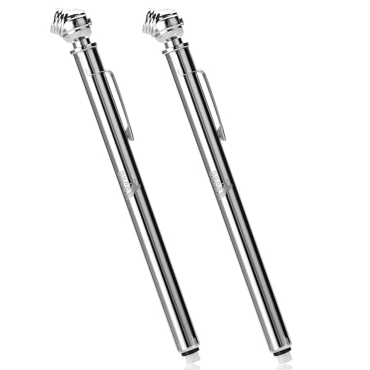 UNCO- Pencil Tire Pressure Gauge, 2 Pack, 10-75 PSI, Stainless Steel Body | Metal Made Nozzle, Rust and Corrosion Resistant, Pencil Air Pressure Gauge for Tires, 3 Measurements for Cars, Bikes