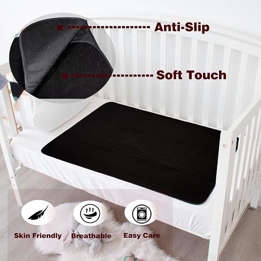 Washable Incontinence Bed Pads, Reusable Underpads for Kids, Adults, Elderly, Hospitals & Pets, Waterproof Bed Protector Pad for Bed, Sofa, Floor, Super Absorbent Bed Pad 35" x 60" - Black