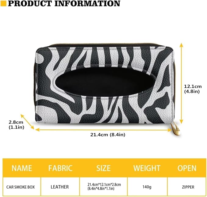 Black and White Zebra Sun Visor Napkin Holder PU Leather Car Visor Backseat Case Accessories Visor Tissue Holder for Sun Visor Back Seat