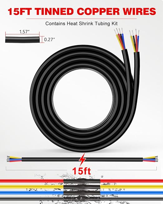 NAOEVO 18 Gauge Wire 4 Conductor Electrical Wire, 18 AWG Stranded PVC Cord, 12V Low Voltage/Tinned Copper/Flexible Cable for Automotive Wiring, Lamp Cord, Marine Cable (15FT)