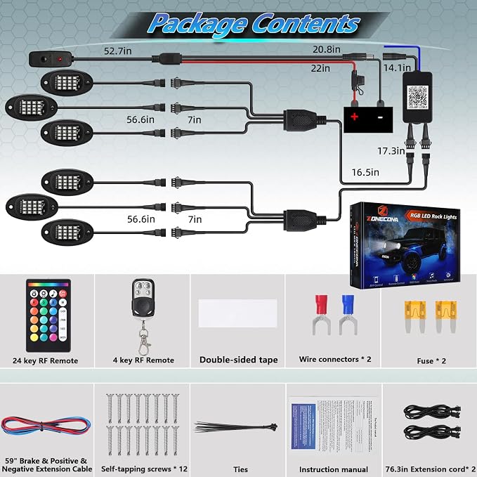 6Pods RGB LED Rock Lights Kit with APP/RF Remote Control Dual Zone Brake, Bright Underglow Multicolor Neon Underbody Light Waterproof 12V for Trucks Pickup Jeep Golf Cart SXS ATV Off Road Vehicles