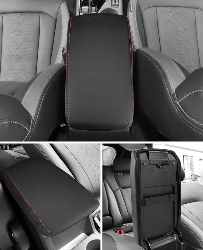 INTGET for 2026 Subaru Crosstrek/Impreza Accessories 2024 2025 Center Console Armrest Cover Leather Arm Rest Box Lid Middle Console Seat Cover Protector (Red Stitches, 2024+)