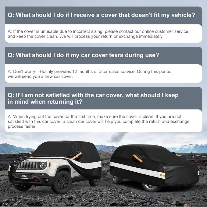 10 Layers SUV Car Cover Custom Fit for Jeep Renegade (2014-2026), Waterproof All Weather for Automobiles, Outdoor Full Cover Sun Dust Rain Protection with Cotton. Black