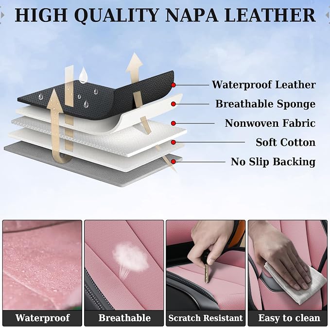 Coverado Car Seat Covers, Seat Covers for Cars, Waterproof Leather Auto Seat Protectors, Leather Car Seat Cushion, Car Interiors Accessories Universal Fit for Most Cars