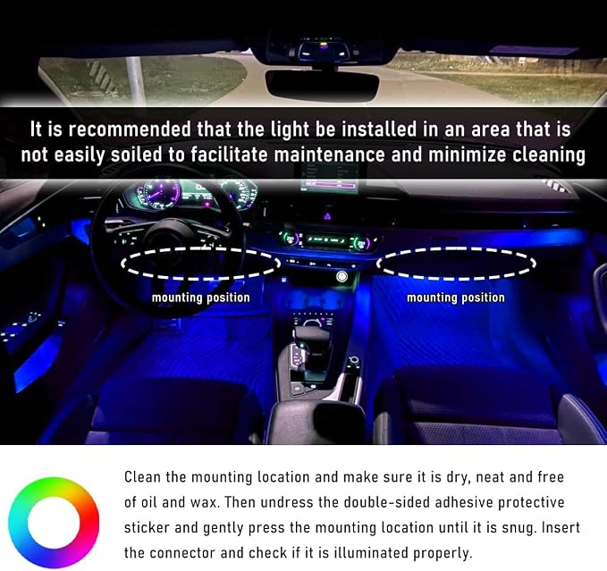 Wevdn Car Interior LED Strip Light, 12V 24 LED Neon Ambient Night Light with Cigarette Lighter Plug, Automotive Atmosphere Decorative Under Dash Lighting Kit, Car Accessories (Blue)