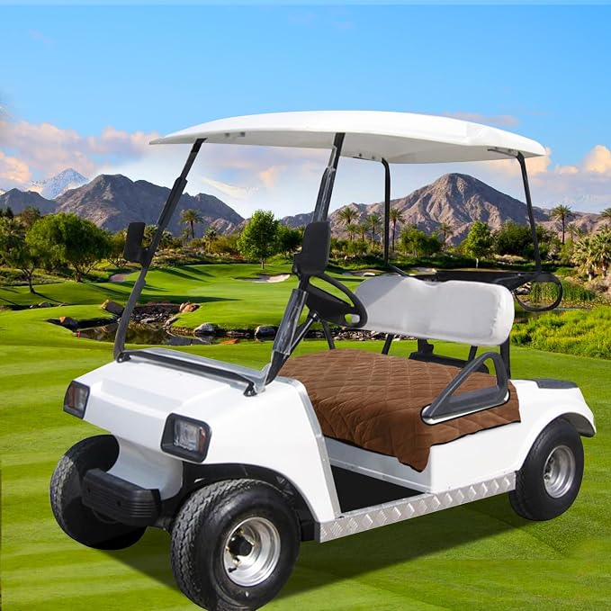 YOKYHOM Golf Cart Seat Covers, Thickened Short Plush Seat Towel Blanket with Non-Slip Backing, Soft & Heavy Duty, Fits Most 2 & 4 Passenger EZGO Yamaha Club Car, 51"x30.5", Dark Brown