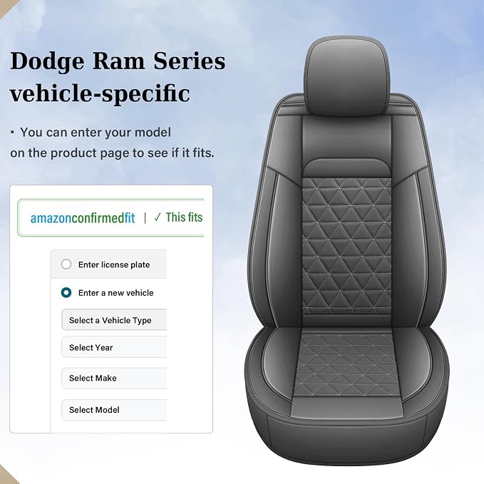 Coverado Ram Seat Cover, Waterproof Dooge Ram 1500 Seat Cover Compatible with 2002-2026 RAM 1500 2500 3500 with Curved Bench, Ram 1500 Accessories (Front, Dark Gray)
