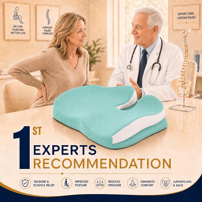 Memory Foam Ergonomic Seat Cushion for Office Chairs Pain Relief | Suitable for prolonged sitting, relieves tailbone pain, fits office chairs, wheelchairs, car seats and computer desk chairs