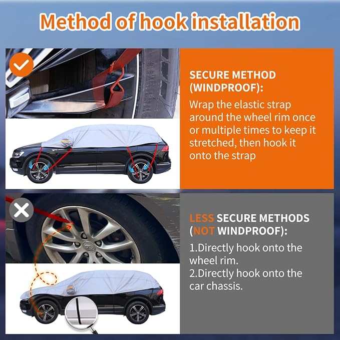 Half Car Cover, Windshield Cover for Ice and Snow with Cotton Liner, Hail Protector Car Cover Waterproof All Weather for Snow, Sun, Rain, Dust, UV Protection Fit SUV M