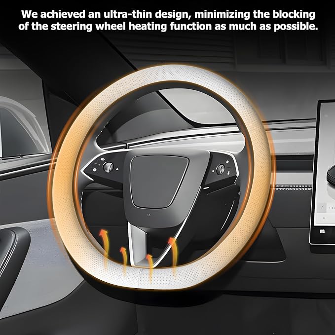 Microfiber Leather Universal 14.5-15 inch Steering Wheel Cover,Easy to Install Non-Slip Breathable Steering Wheel Protector White