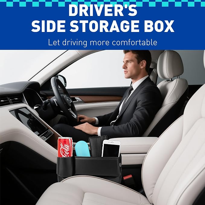 Universal PU Leather Car Seat Gap Filler Organizer with Cup Holder | Multi-Purpose Car Essentials Organizer with Phone, Keys, Card, Sunglasses and Small Items, Gifts for Car SUV Truck Owners