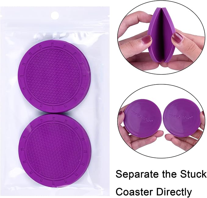 Car Coasters, Wisdompro 4 Pack PVC Car Cup Holder Insert Coaster - Anti Slip Universal Vehicle Interior Accessories Cup Mats for Women(2.75" Diameter, Purple)