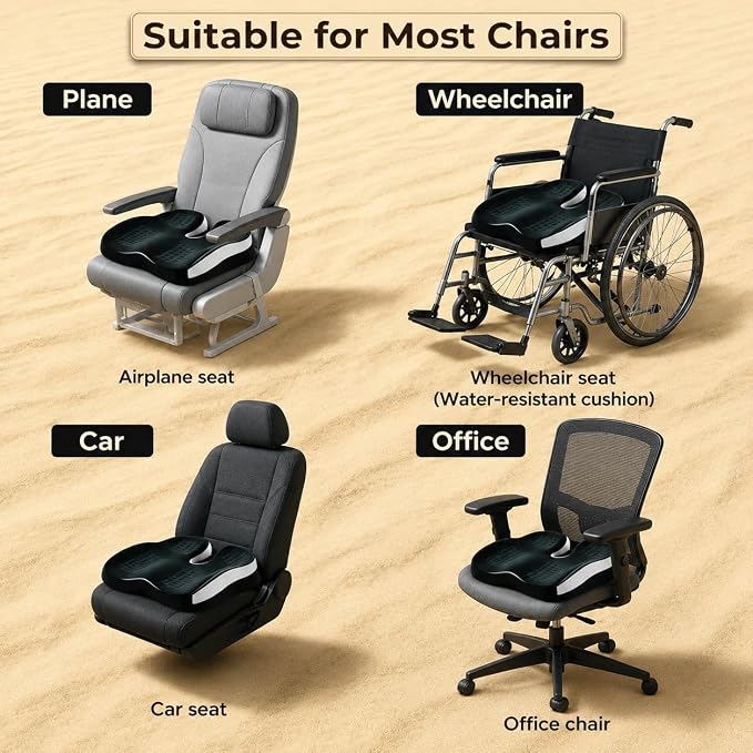 Memory Foam Ergonomic Seat Cushion for Office Chairs Pain Relief | Suitable for prolonged sitting, relieves tailbone pain, fits office chairs, wheelchairs, car seats and computer desk chairs
