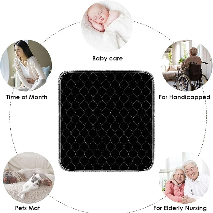 RIQINXIN Non-Slip Absorbent Incontinence Bed Pads Waterproof Reusable Washable Incontinence Underpads for Adults Children Elderly Sofa 2Pcs 35x60in Black