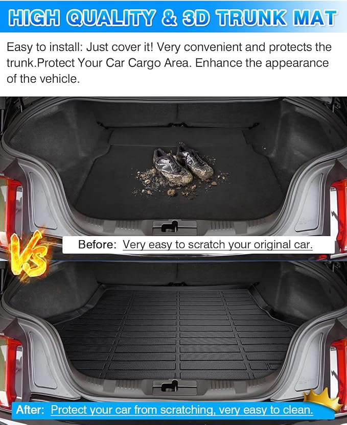 Cartist Cargo Liner Compatible with 2015-2025 Ford Mustang(Without Subwoofer in Cargo Area)(Not for Mach-E) All Weather Rear Trunk Mat Waterproof TPE Black