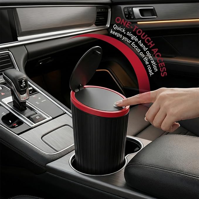 HZEL Car Trash Can with Lid, Waterproof Vehicle Cup Holder Dustbin Garbage Can with 3 Rolls of Trash Bag, Leakproof Auto Trash Bin Garbage Organizer, Universal for SUV Van Truck (Black)