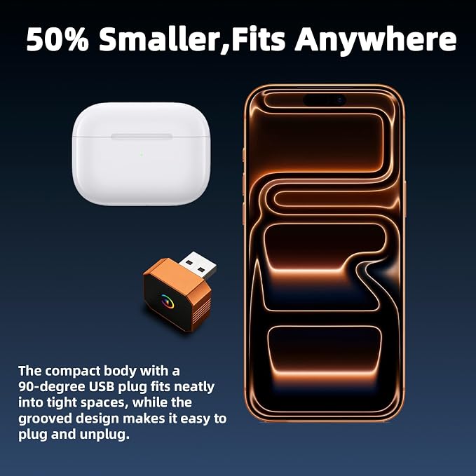 Wireless CarPlay Adapter & Android Auto Adapter, 2-in-1 Mini, Orange | Factory-wired CarPlay or Android Auto required, plug and play, auto reconnect, compact USB-A design, USB-C adapter included
