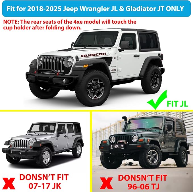 for Jeep JL Rear Cup Holder Back Seat Floor Console Mount Dual Drinks Water Bottle Beverage Holder for Jeep Wrangler JL and Gladiator JT 2018-2026