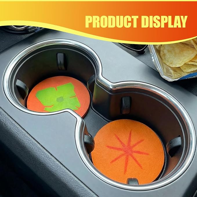 2PCS Fruit Pattern Car Cup Coasters, Cute Drink Insert Coaster, Non-Slip Car Cup Holder Coaster, Automotive Interior Accessories Water Bottle Holder Pad for Most Vehicles (Orange)