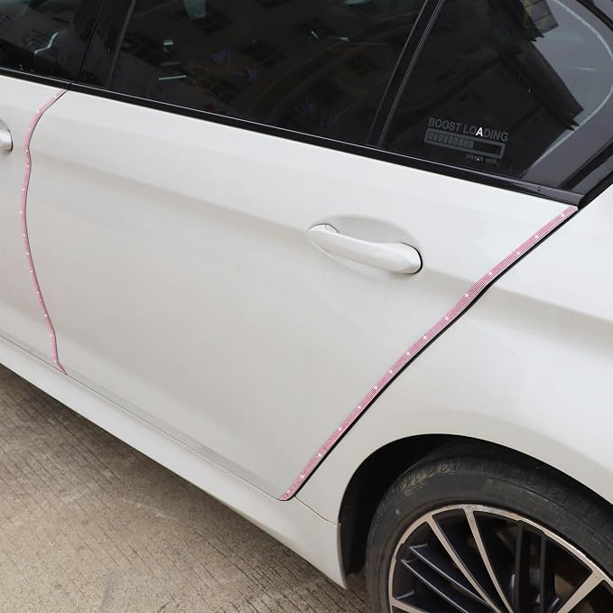 TOMALL Bling Car Door Guard Crash Bumper Crystal Anti-Scratch Strip Sticker Crystals Car Door Bumper Protector Accessory DIY for Interior and Exterior Decoration Styling Accessories (Light Pink)