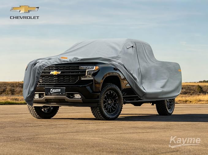 Kayme Heavy Duty Truck Cover Custom Fit Chevrolet Chevy Silverado 1500(1998-2025) Crew Cab SB Short Bed. Waterproof All Weather for Pickup, Full Exterior Covers Sun Rain UV Protection.