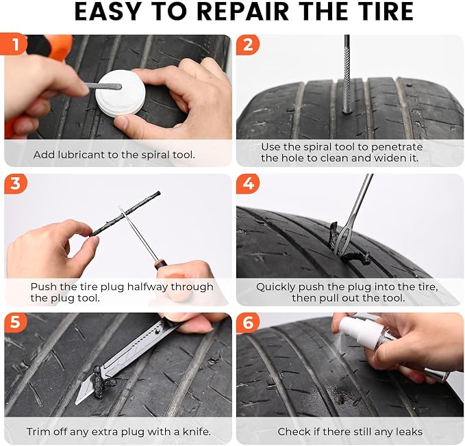 ETENWOLF Tire Repair Kit 42 Pcs, Heavy Duty Tire Plug Kit to Fix Punctures | Tire Repair Tool with Plugs for Car, Motorcycle, ATV, Jeep, Truck, Tractor, Gifts for Him Her Men Women, Grey