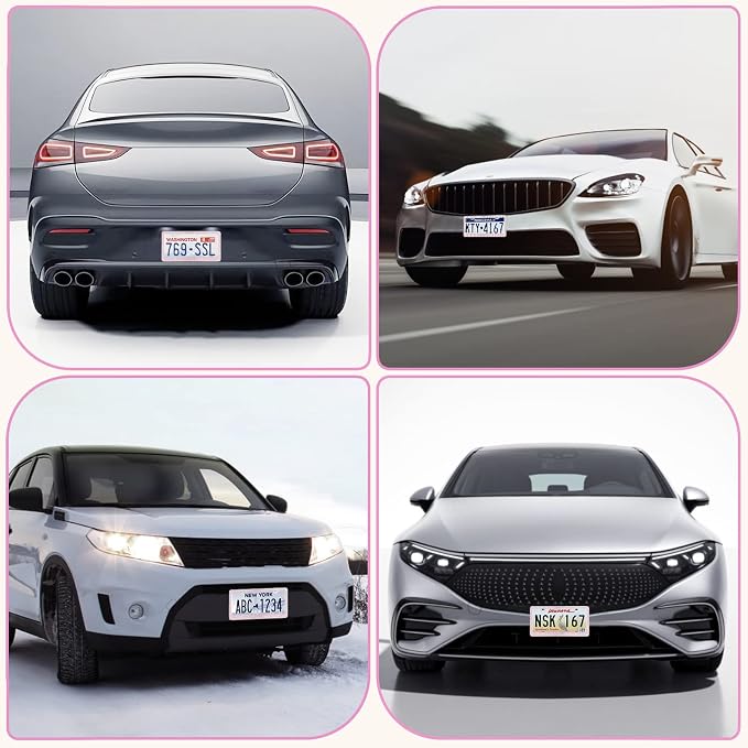 QUANQIUFEI 2 Pack Bling License Plate Frames for Women, Sparkly Rhinestone Diamond Car Accessories with Glitter Crystal Caps (Pink)