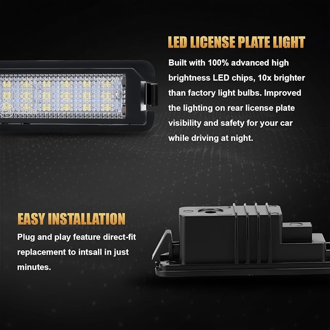 D-Lumina LED License Plate Lights Tag Lamp Assembly for Volkswagen VW Golf GTI MK4 MK5 MK6 MK7 CC Rabbit Polo EOS Phaeton Beetle Passat Scirocco, Powered by 18-SMD 6000K White LED Tag Light, Pack of 2