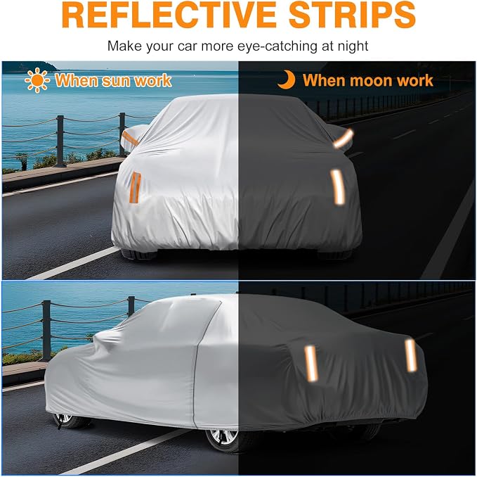 NEVERLAND Sedan Car Cover Waterproof Heavy Duty All Weather Protection Snow Anti-UV Windproof Outdoor Full Car Cover Fit for Automobiles BMW/Mercedes-Benz/Honda (185-196 inch)