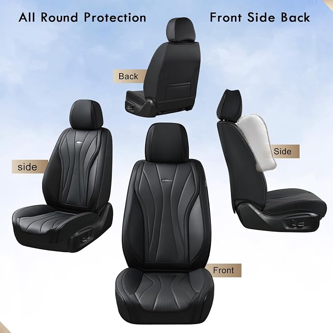 Coverado Car Seat Covers, 5 Seats Black Seat Covers for Car, Luxury Faux Leather Seat Cover, Front and Back Seat Cover, Waterproof Car Seat Protector, Universal Car Seat Cushions Fit for Most Vehicles