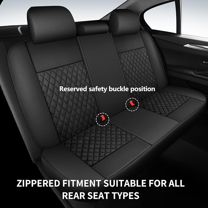 HChengkikz Faux Leather Full Set Car Seat Covers, Front & Split Rear | Bench Seat Protectors, Easy to Install Universal Fit for Sedans, Trucks, Vans, SUVs Automotive Interior Accessories