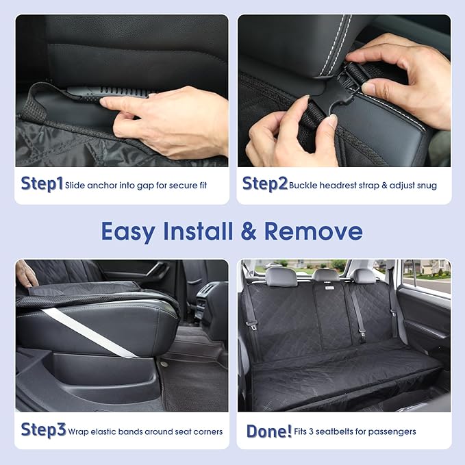 ALLANSING Upgraded 900D Heavy Duty Dog Back Bench Seat Cover, Car Seat Protector, Seatbelt & Armrest Compatible, Waterproof & Non‑Slip for Dogs & Kids, Fits Compact Cars and SUVs