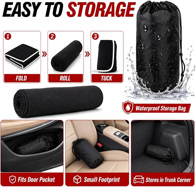 Car Seat Cover Towel 2PCS, 1200g Ultra-Thick Absorbent Terry Cloth Seat Protector for Post-Gym Sweat & Beach,Universal Fit for Sedans SUV Trucks,Machine Washable Interior Protection (Black)