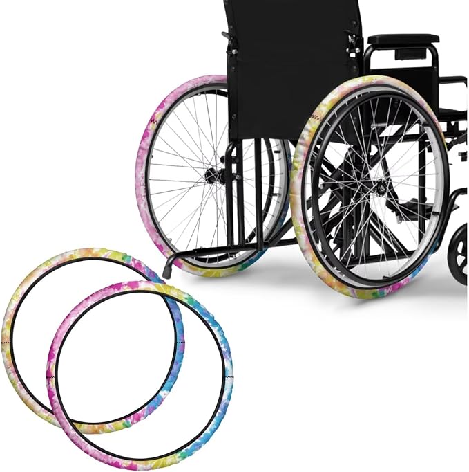 Abstract Tie Dye Wheelchair Wheel Covers 2 Pack Wheelchair Tyre Covers Neoprene Wheel Cover for Transport Wheelchair Wheels, 24 Inch