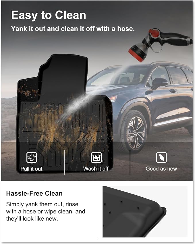 Kiwi Master Floor Mats for 2019 2020 Hyundai Santa Fe | Custom Fit All Weather Car Mats, Heavy Duty TPE Floor Liners, Front & Rear 2 Row Set, Black
