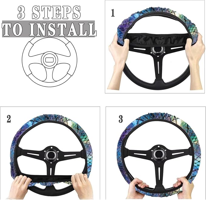 AFPANQZ Auto Steering Wheel Covers Comfort Anti-Slip Safety Stretch-on 14-15 inch, Colorful Snake Skin Easy Fix Machine Washable Steering Wheel Protection