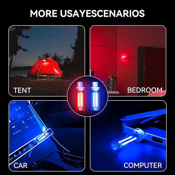 4 PCS USB Night Light Bulb,Touch Dimmable Retro Car Interior Ambient Light | Portable Glass Bottle Design Chubby Glow LED Light for Car, Truck, Bedroom, 2 RGB and 1 Red 1 Blue Lighting