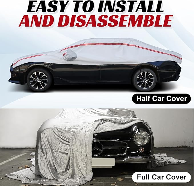 Half Car Cover Top SUV, Windshield Cover for Ice and Snow with Cotton Liner, Hail Protector Car Cover Waterproof All Weather for Snow, Sun, Rain, Dust, UV Protection Fit SUV L