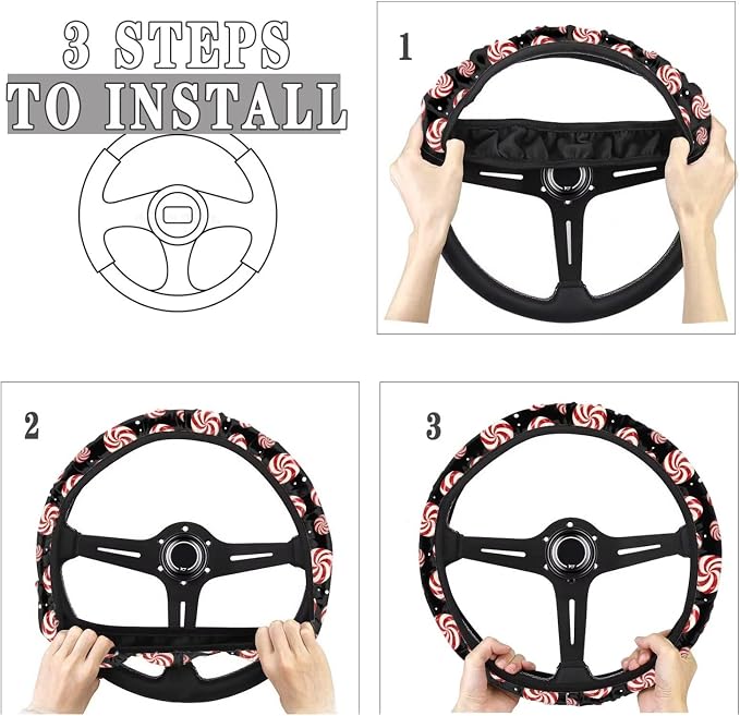 AFPANQZ Christmas Car Steering Wheel Cover Sweat Absorption Safe Driving | Candy Print, Sweat Absorbing Non-slip Steering Wheel Protection, Elastic Flexible Universal 14 to 15 inch