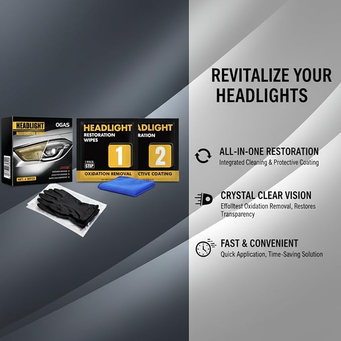 Headlight Restoration Kit (3 Sets), 2-Step No Sanding Headlight Cleaner Wipes, Removes Yellowing & Oxidation, Restores Clear Headlights with UV Protection, Easy DIY Headlight Repair Kit for Cars