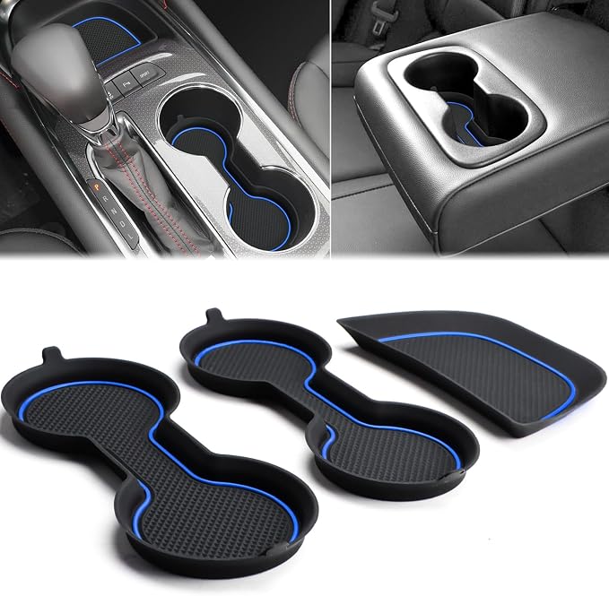 Auovo Cup Holder Inserts Coaster Compatible with Chevy Malibu Accessories 2017 2018 2019 2020 2021 2022 2023 2024 2025 Silicone Cup Mat Pad Car Interior Decoration (3-pcs kit, Blue)
