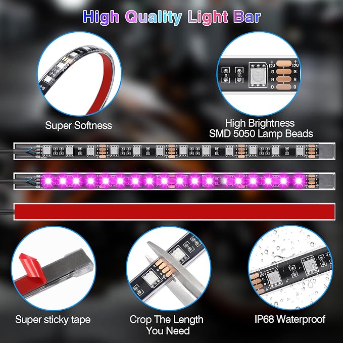 16PCS Motorcycle RGB LED Light Kits with Brake Turn Signal, Underglow Lights with APP/RF Remote Dual Zone,Multicolor Neon Strip Accent Lights Waterproof 12V for Cruiser, Touring & Adventure Motorcycle