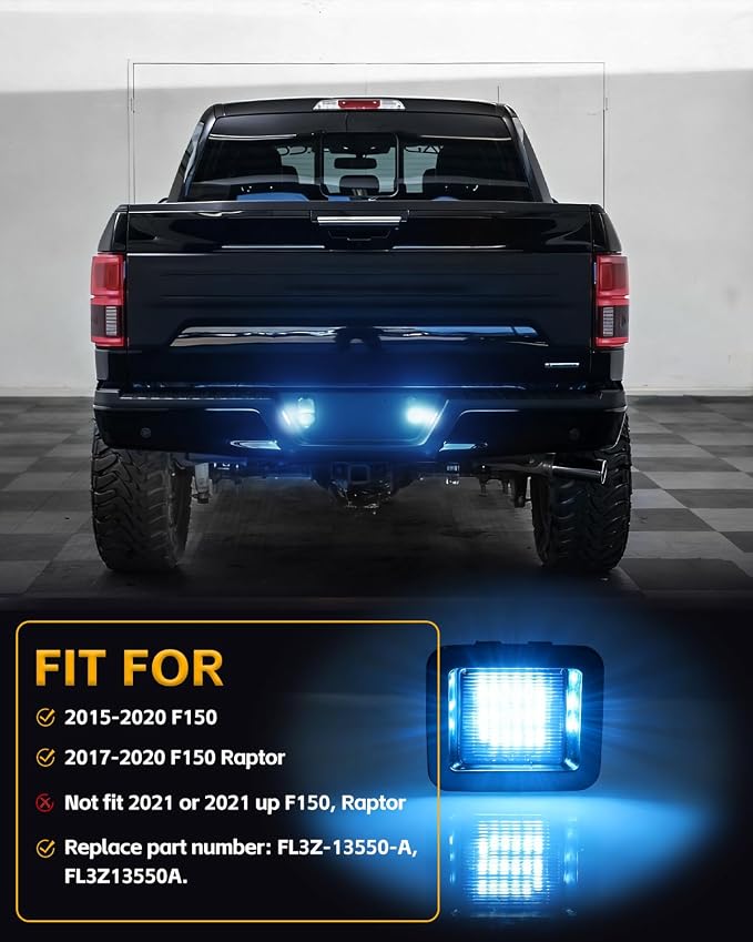 LED License Plate Lights Compatible with 2015-2020 F150 17-20 Raptor, Smoke Lens 10000K Ice Blue